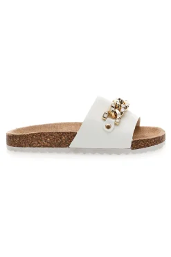 Ciabatte Bianche Con Catenina Oro Pitt Kids 14450