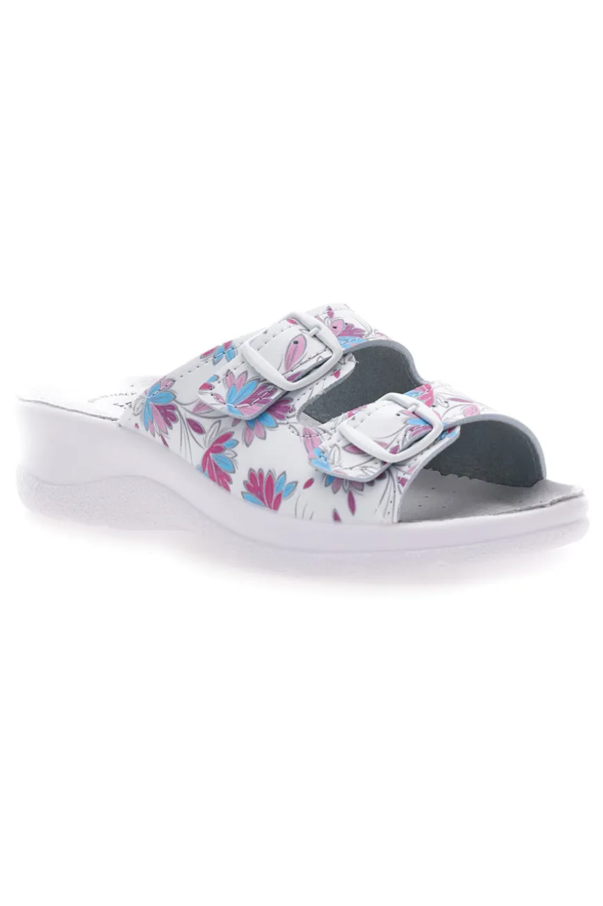 Ciabatte Bianche con fiori multicolor e doppia fascia antiscivolo Best Medical 122F