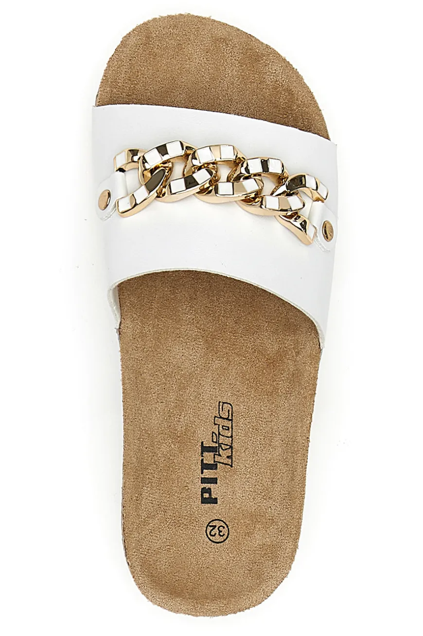 Ciabatte bianche con maxi catena oro Pitt Kids 14450