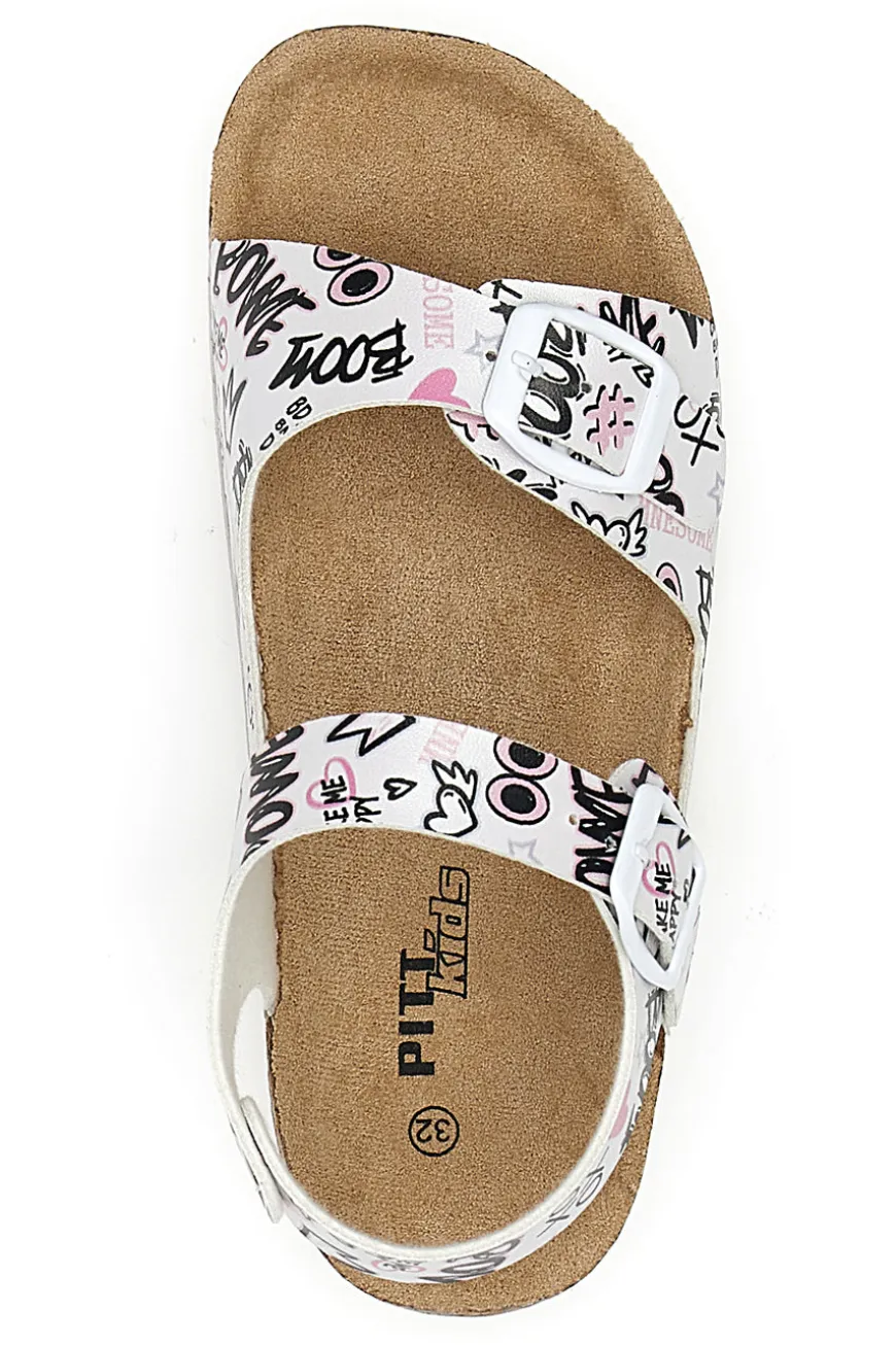 Ciabatte bianche con stampa lettering e doppia fascia Pitt Kids 14508