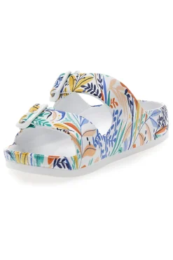 Ciabatte bianche fantasia tropicale con doppio cinturino 2T2L HM06