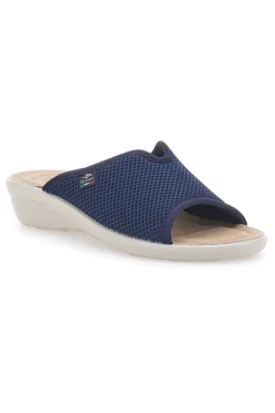 Ciabatte blu a punta aperta con sottopiede in pelle Fly Flot T4429FE