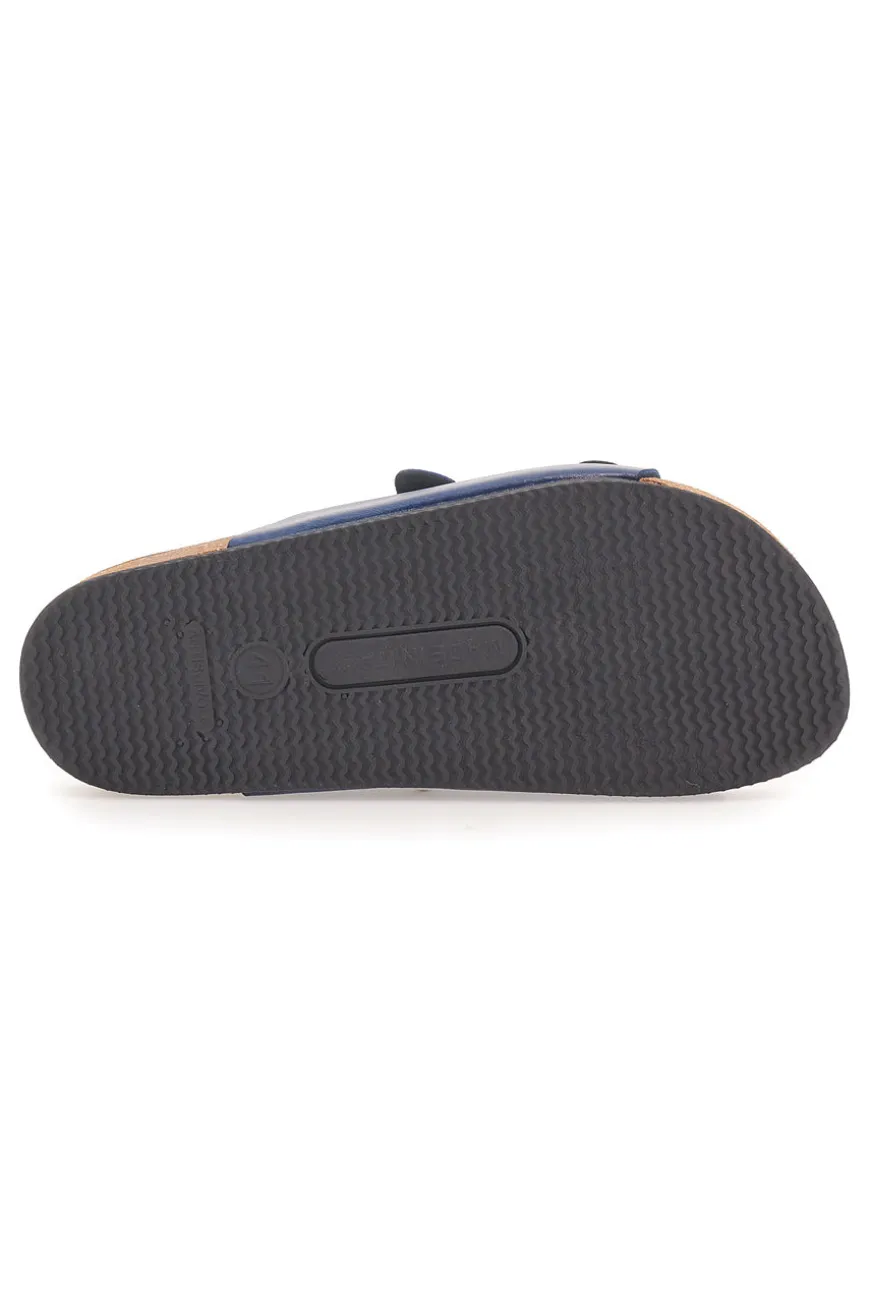 Ciabatte blu con doppia fibbia e sottopiede in pelle Made in Italy Pittarello Tierra 335A038SR