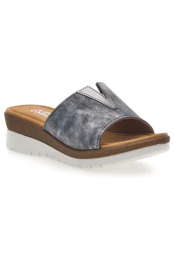Ciabatte blu con fascia intrecciata e plantare morbido Linea Comoda 6526