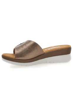 Ciabatte bronzo con fibbia e plantare comfort Linea Comoda 7185