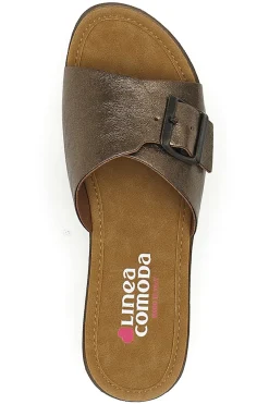 Ciabatte bronzo con fibbia e plantare comfort Linea Comoda 7185