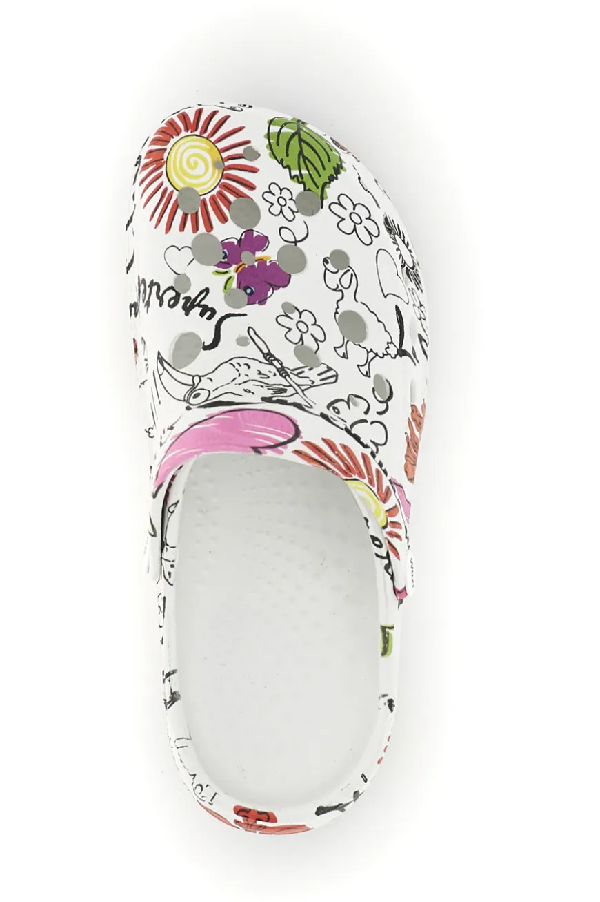 Ciabatte clog bianche con stampa floreale Woz 7