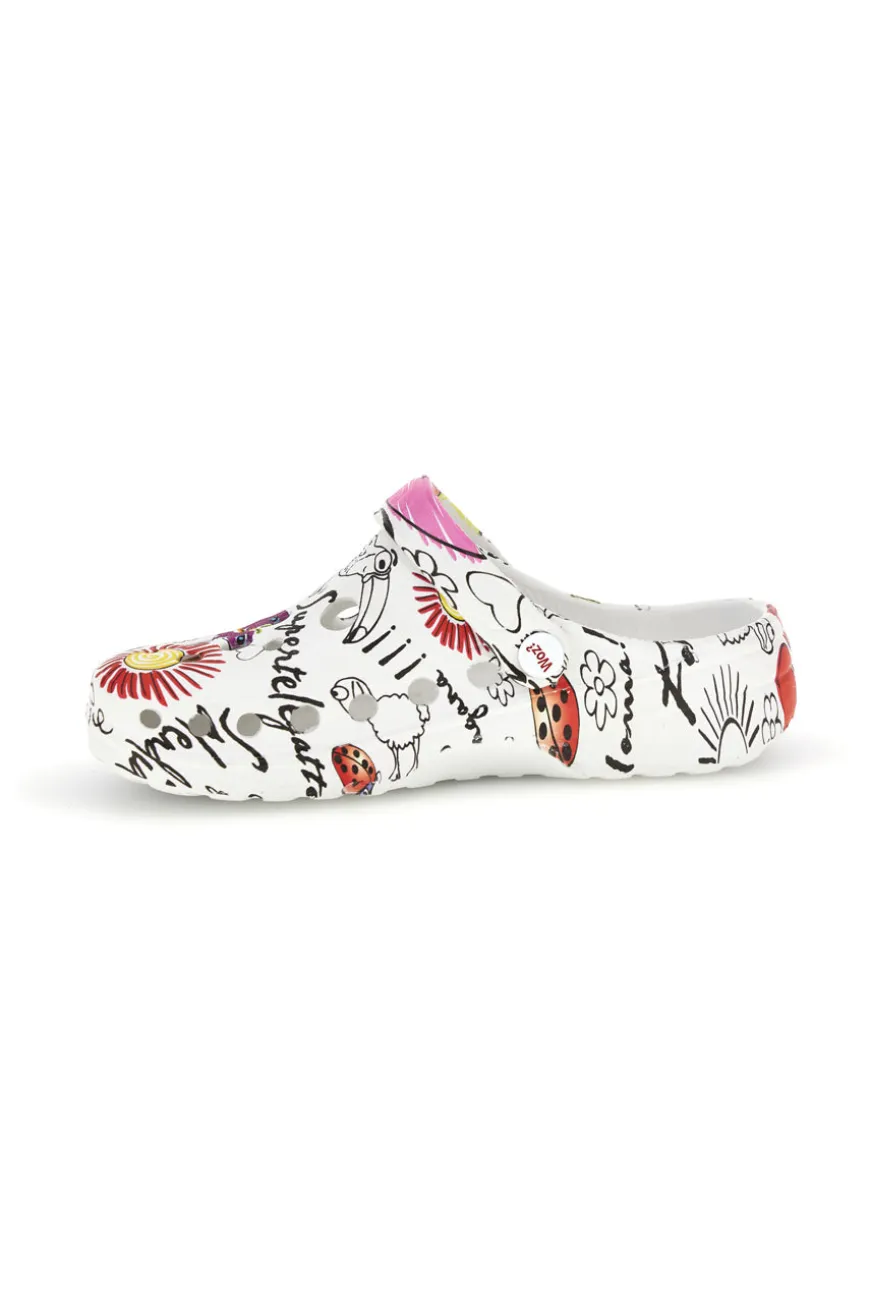 Ciabatte clog bianche con stampa floreale Woz 7