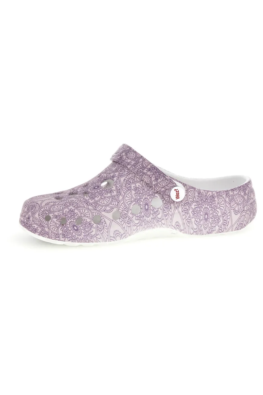 Ciabatte clog viola traforate con stampa Woz 5