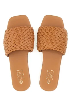 Ciabatte Flat Cognac Con Fascia Incrociata Mon Dieu 5410