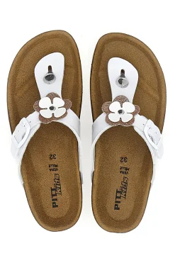 Ciabatte Infradito Bianche con Applicazioni a Fiori PITT KIDS 45261GVW