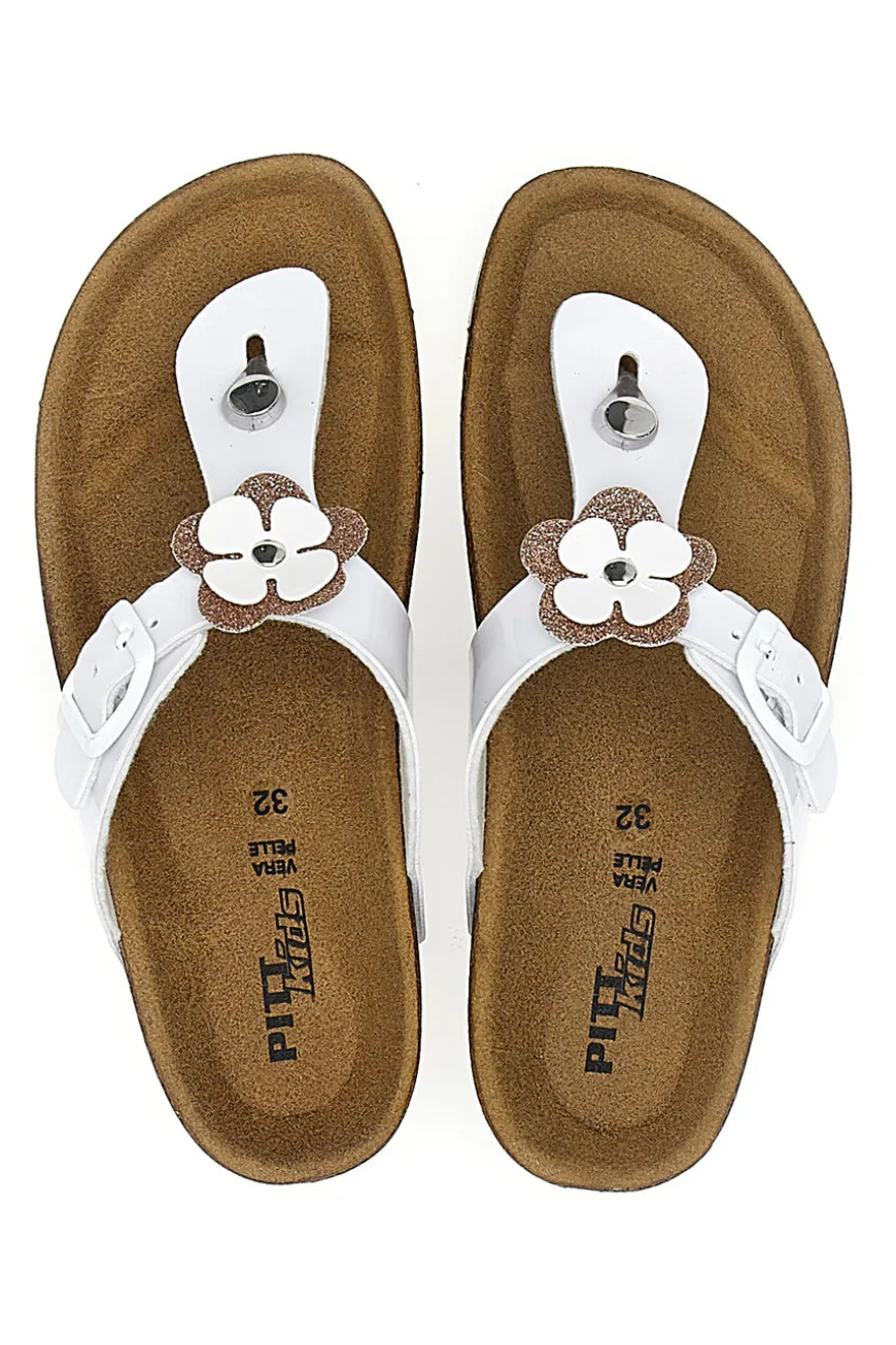 Ciabatte Infradito Bianche con Applicazioni a Fiori PITT KIDS 45261GVW