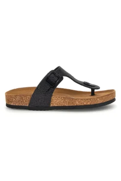 Ciabatte infradito Nere con glitter e sottopiede in pelle Superga S31Y820