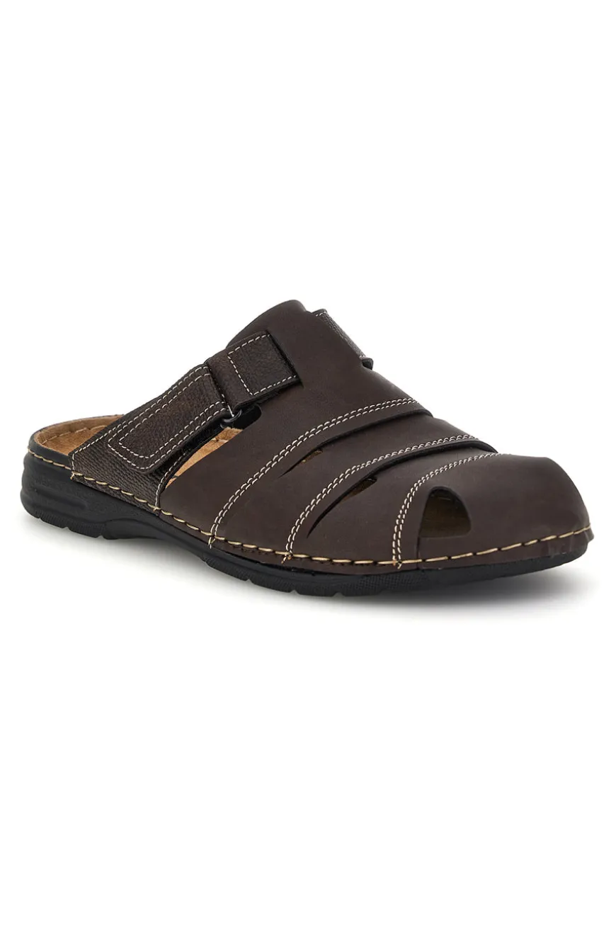 Ciabatte marrone con strappi e sottopiede in vera pelle Jerpoint 616PSSK