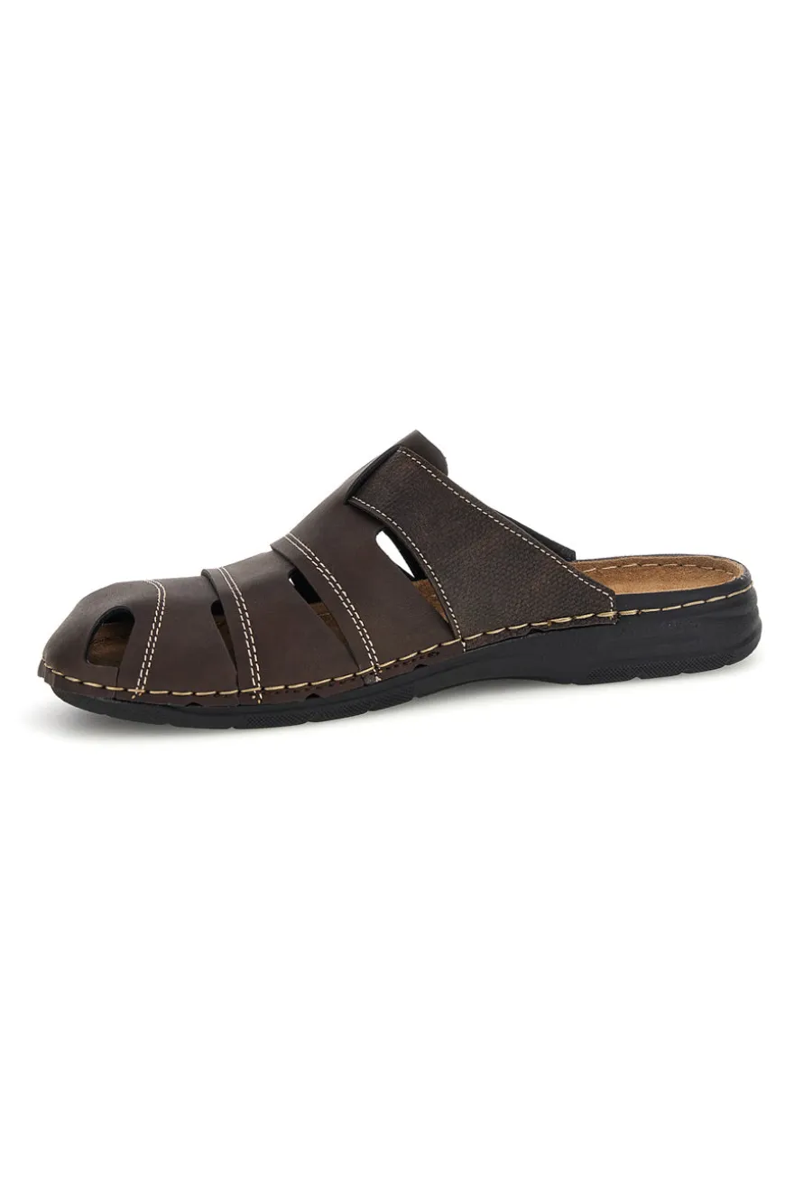 Ciabatte marrone con strappi e sottopiede in vera pelle Jerpoint 616PSSK