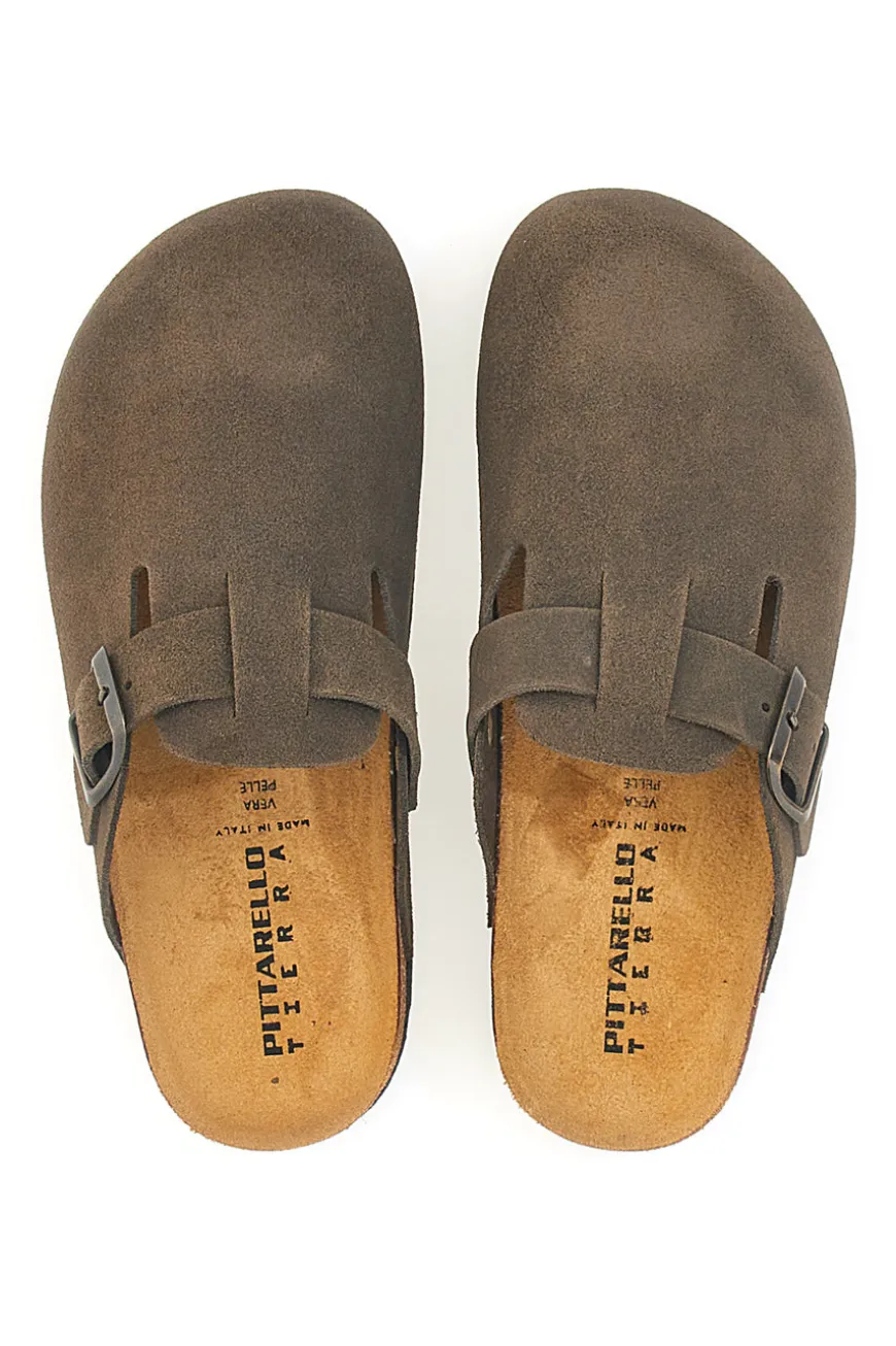 Ciabatte marrone scuro con fibbia in vera pelle PittarelloTierra 335A013PR