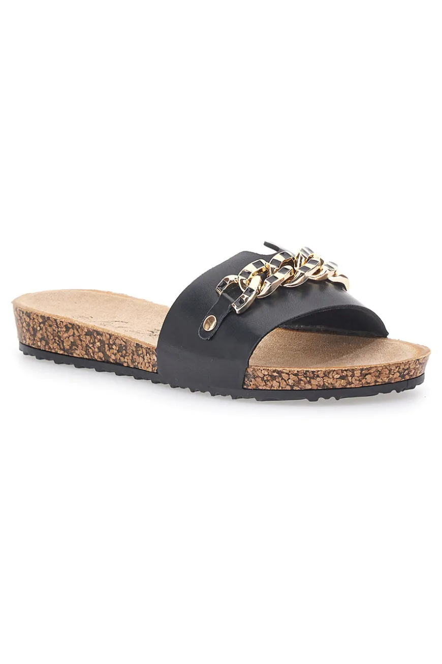 Ciabatte nere con catena dorata Fun Beach 14192