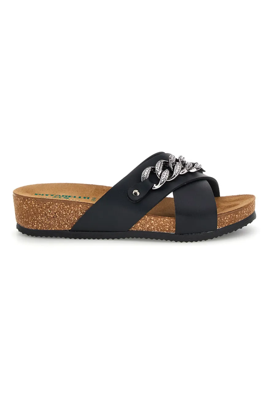 Ciabatte nere con catena e sottopiede in pelle Pittarello Eco 293A121SR
