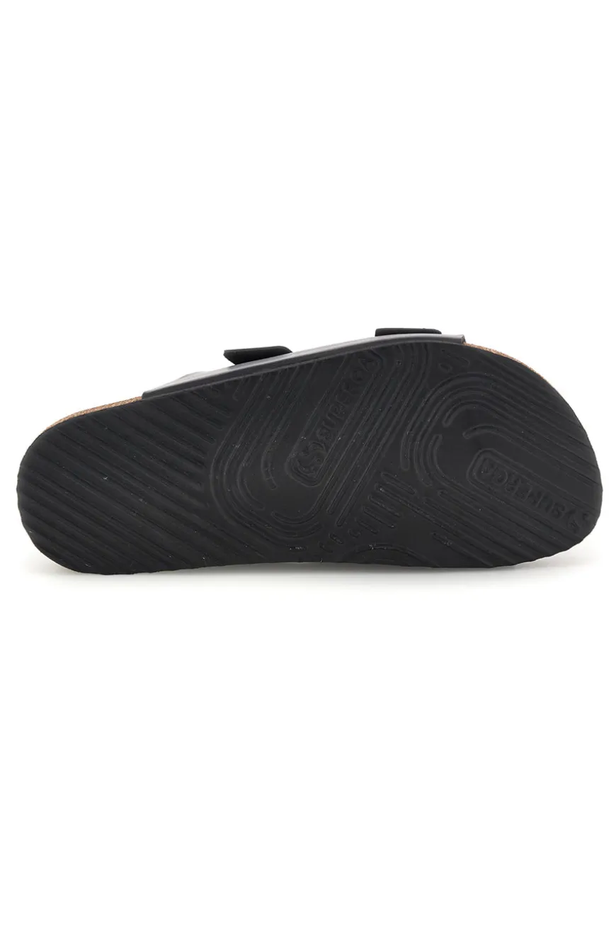 Ciabatte nere con doppia fascia regolabile Made in Italy in vera pelle Superga S31C731