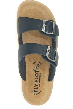 Ciabatte nere con doppia fibbia e sottopiede in pelle Fly Flot 77G642C