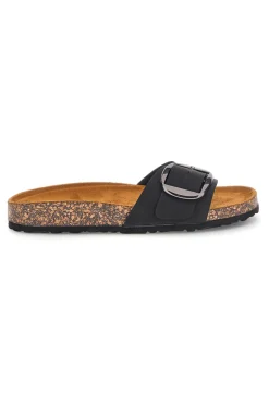 Ciabatte nere con fascia e maxi fibbia Pittarello sun SR003