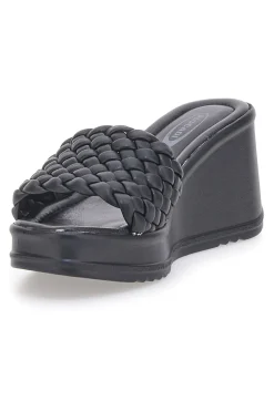 Ciabatte nere con fascia intrecciata e zeppa 8 cm Plocadi 18009