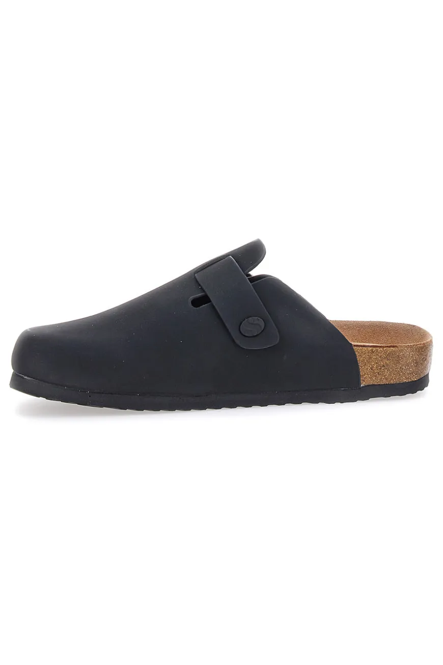 Ciabatte nere con fibbia e sottopiede in vera pelle Superga S11U700