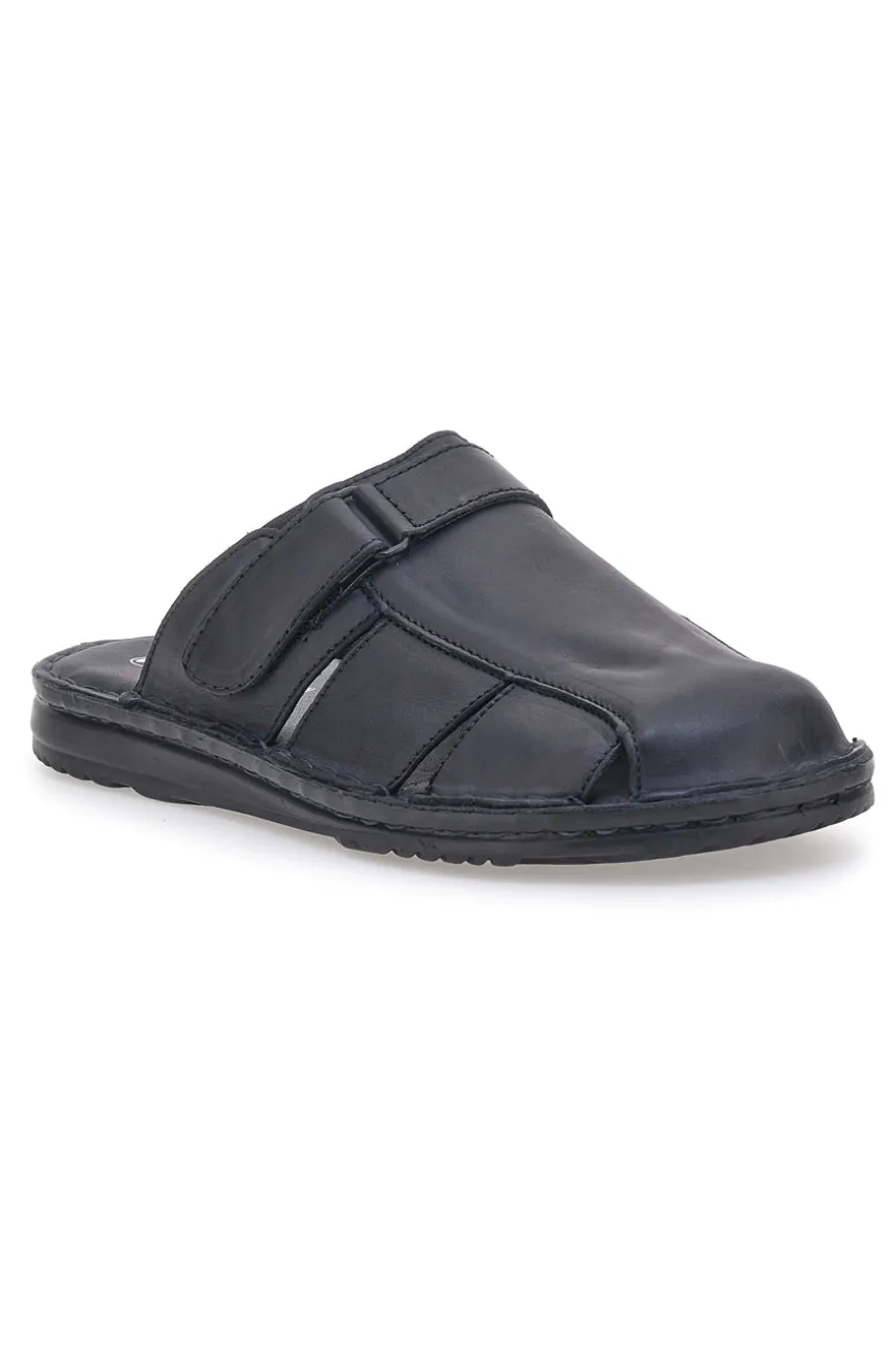 Ciabatte Nere In Vera Pelle Con Strappo Claremorris 1108