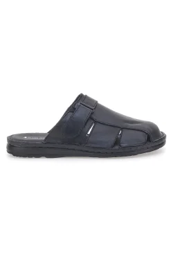 Ciabatte Nere In Vera Pelle Con Strappo Claremorris 1108