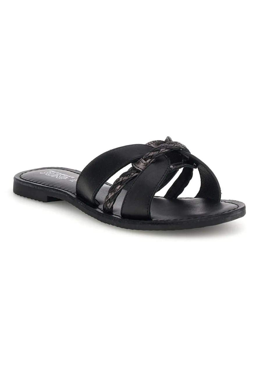 Ciabatte nero in vera pelle con fasce incrociate Pittarello sun TIMA3960