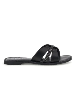Ciabatte nero in vera pelle con fasce incrociate Pittarello sun TIMA3960