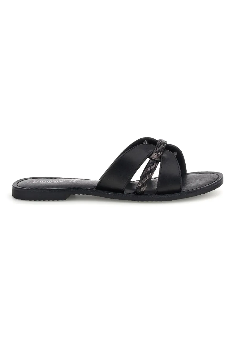 Ciabatte nero in vera pelle con fasce incrociate Pittarello sun TIMA3960