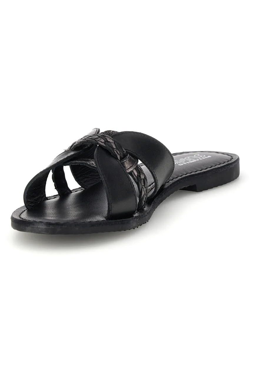 Ciabatte nero in vera pelle con fasce incrociate Pittarello sun TIMA3960