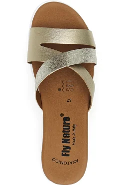 Ciabatte Platino con fascia glitter e zeppa Fly Nature 521