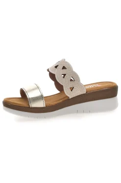 Ciabatte platino con intreccio beige e plantare comfort Linea Comoda 8009R
