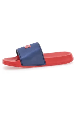 Ciabatte Rosse con Fascia a Contrasto Blu