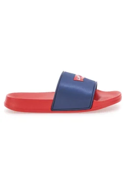 Ciabatte Rosse con Fascia a Contrasto Blu