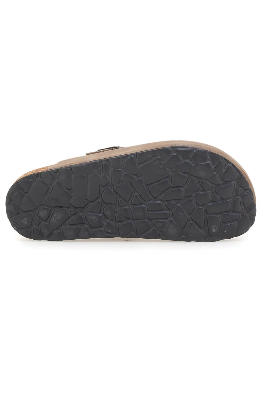 Ciabatte taupe con fibbia in vera pelle Pittarello Tierra 335A013PR
