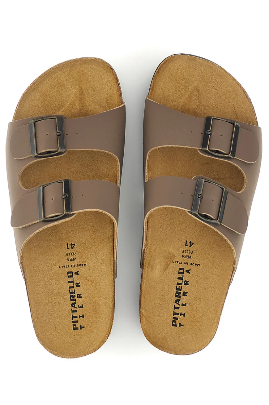 Ciabatte tortora con doppia fibbia Pittarello tierra 335A038SR