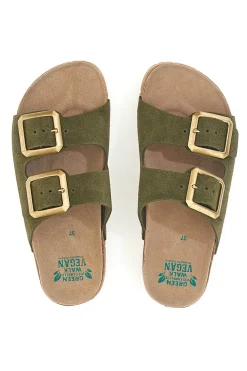 Ciabatte verdi oliva doppia fibbia suola antiscivolo Pittarello Green Walk vegan 335CF20631S