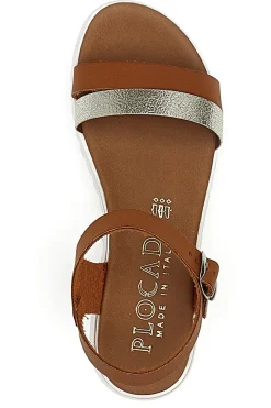 Cognacfarbene Sandalen, hergestellt in Italien, Plocadi 001