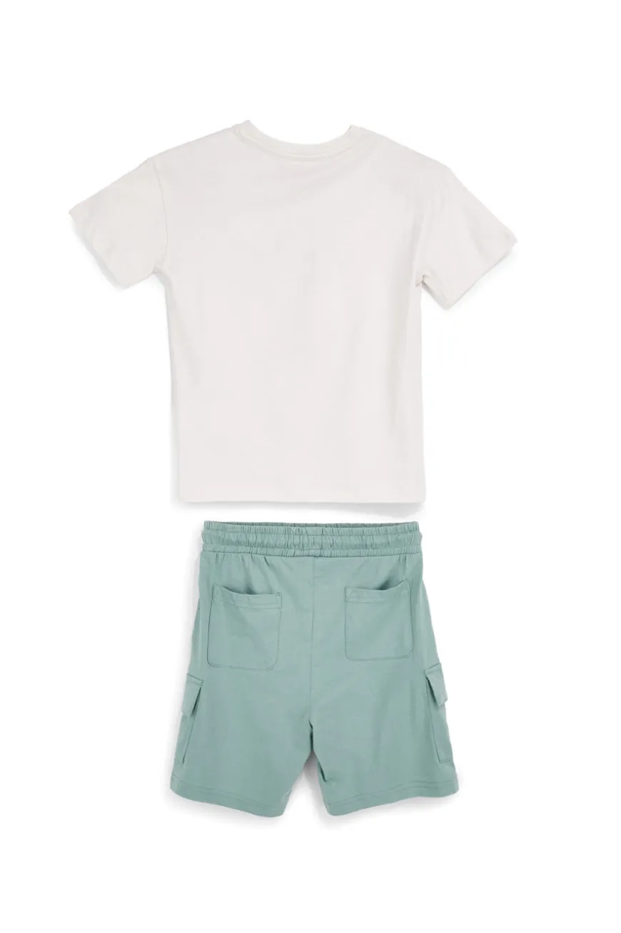 Completo bianco e verde con stampa Explorer Pitt kids PT-B-SE-9009