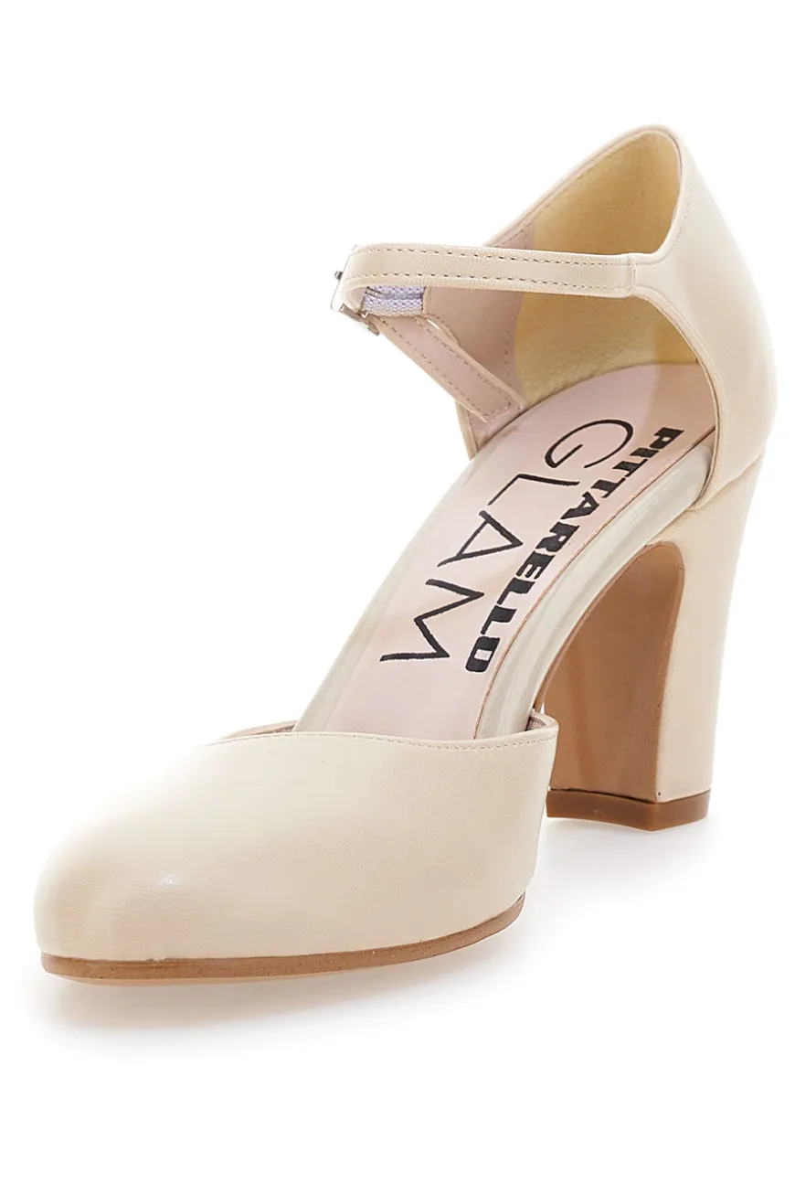 Décolleté Beige con Cinturino alla Caviglia Made in Italy PITTARELLO GLAM 2561