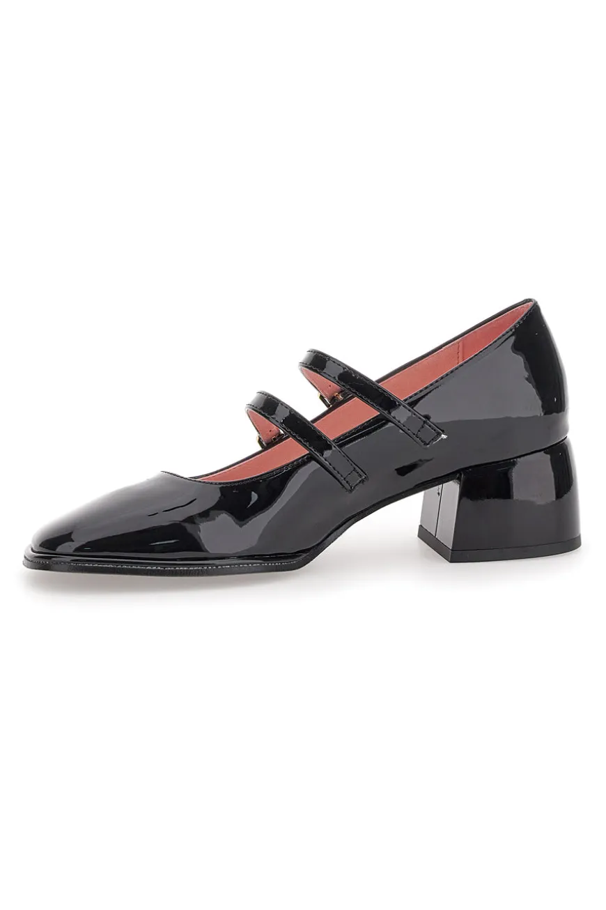 Décolleté Mary Jane Effetto Vernice Nera con cinturini e tacco basso PITTARELLO GLAM 3729