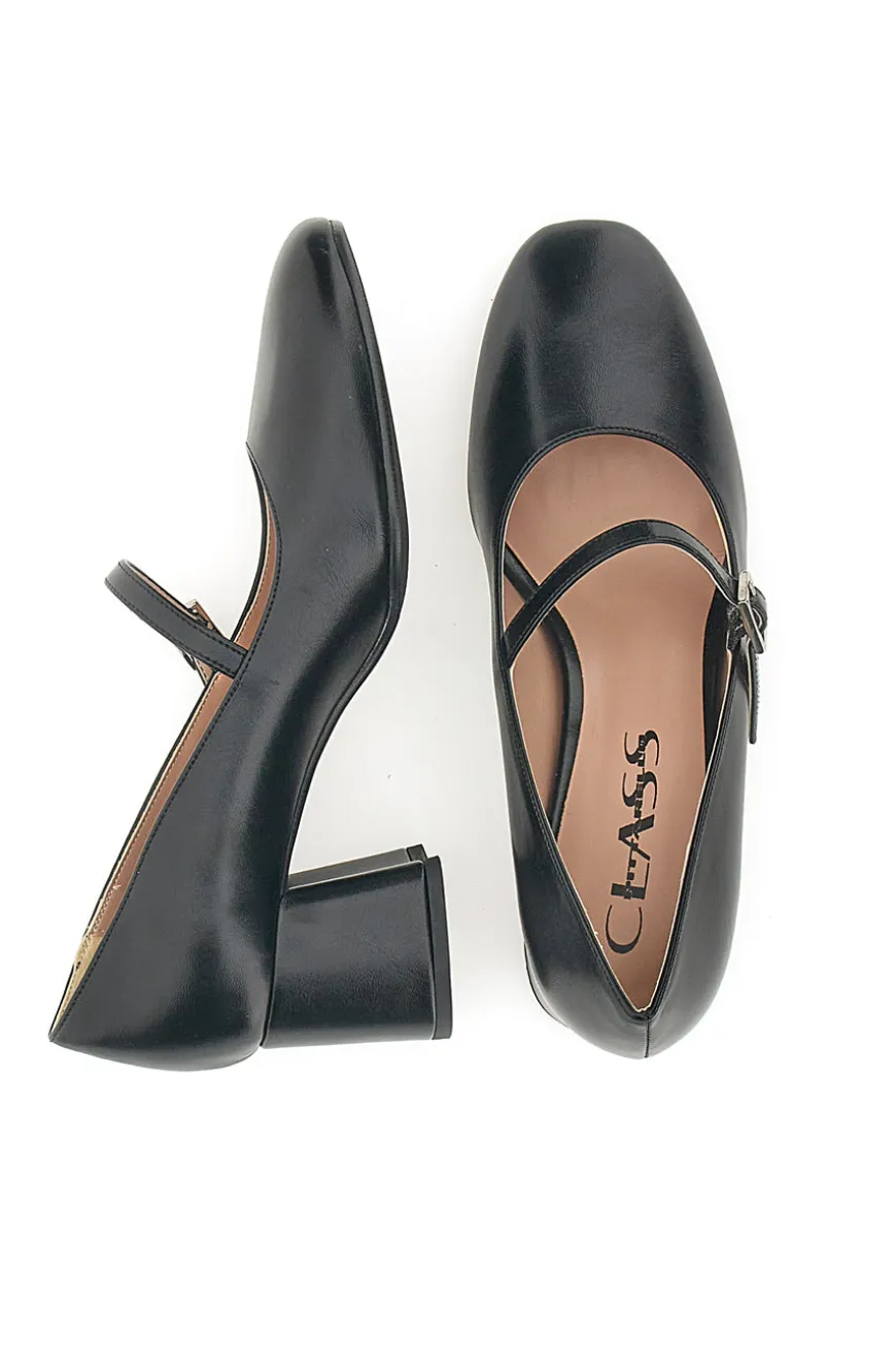 Décolleté Mary Jane Nere Tacco 5 cm Made In Italy Pittarello Class 710