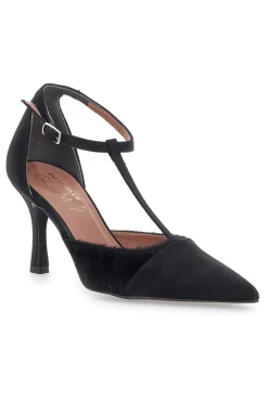 Décolleté nere con cinturino effetto scamosciato e cavallino Pittarello glam 3870