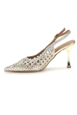 Décolleté oro e argento con strass e cinturino First lady P660