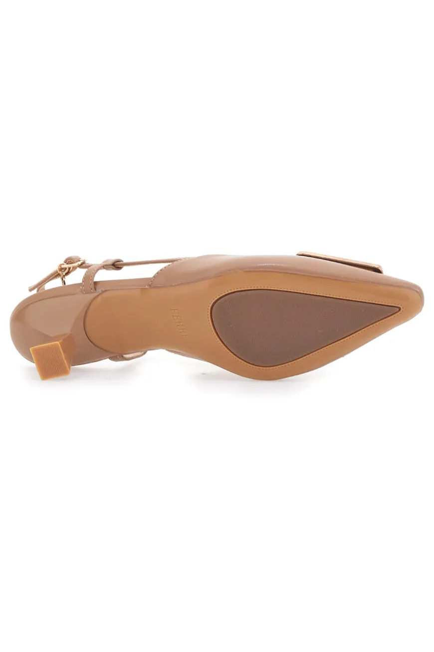 Décolleté Slingback Beige con Dettaglio Geometrico Effetto Cromato Ferre' F212