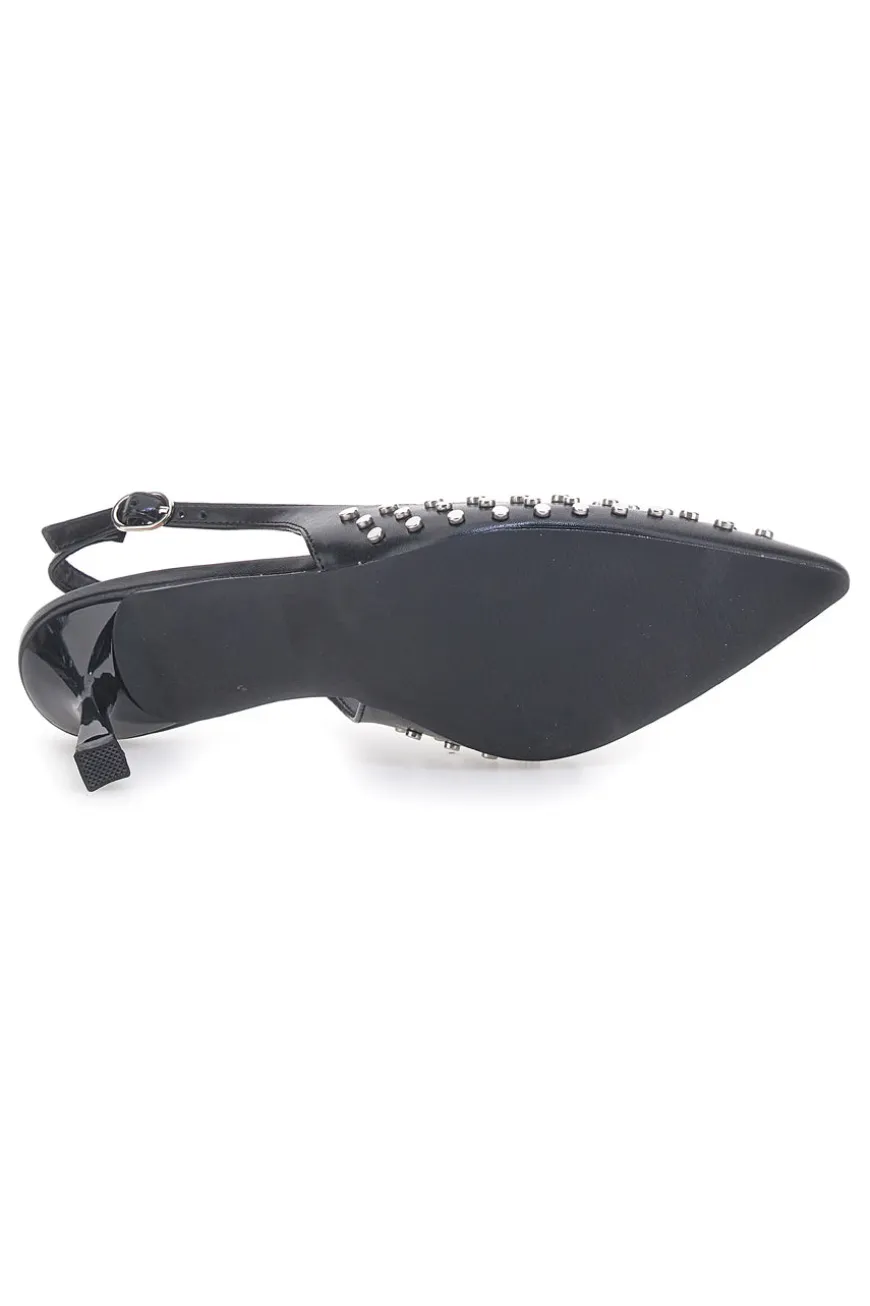 Décolleté Sling-back Nere Con Borchie First Lady P591