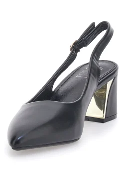 Décolleté Slingback Nere con Tacco con Dettaglio Effetto Cromato Mon Dieu DQ50233